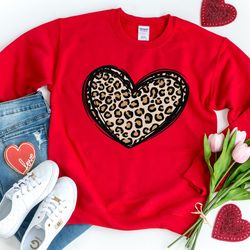 leopard heart valentines sweatshirt, heart valentine sweater, valentines day sweatshirt, valentines gift, happy valentin