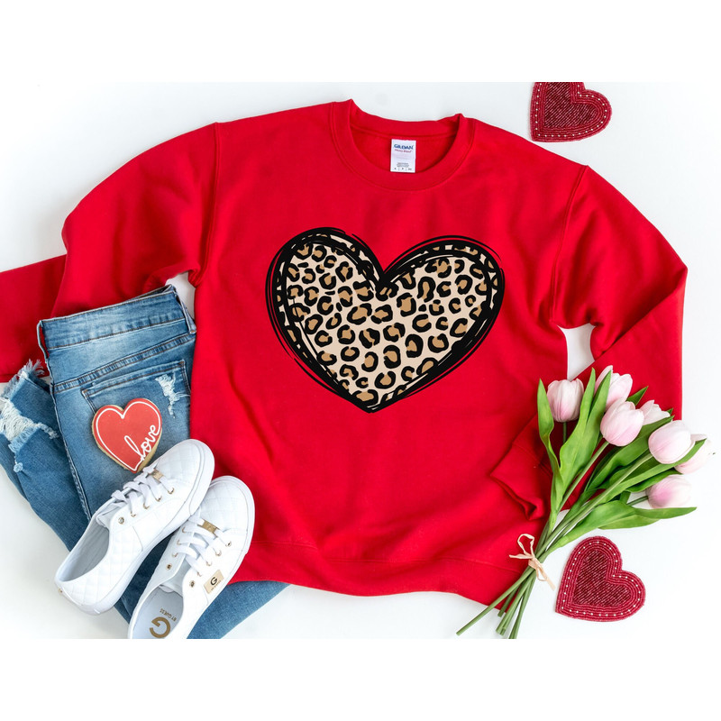 Leopard Heart Valentines Sweatshirt, Heart Valentine Sweater, Valentines Day Sweatshirt, Valentines Gift, Happy Valentines Day.jpg