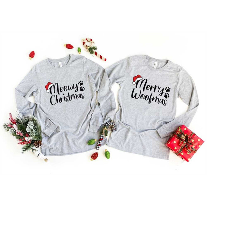 Christmas Sweatshirt, Meowy Christmas, Merry Woofmas, Cat Lover Shirt, Christmas Cat Sweatshirt, Christmas Cat Sweater,.jpg