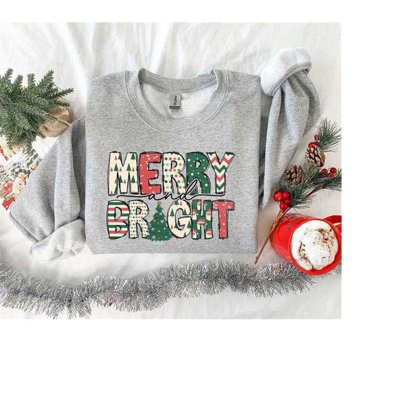 Christmas Sweatshirt, Merry and Bright Sweatshirt, Christmas Gift, Christmas Women Sweatshirt, Christmas Trendy Shirt, M.jpg