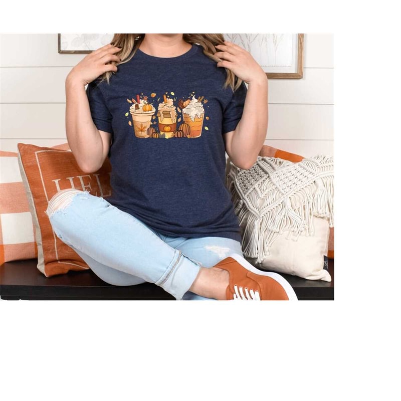 Fall Coffee Shirt, Cute Fall Sweatshirt, Coffee Lover tee Shirt, Halloween Pumpkin Latte Drink Cup, Pumpkin Spice Shirt,.jpg