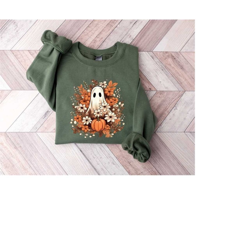 Floral Ghost Sweatshirt, Halloween Cute Ghost, Halloween Ghost Sweatshirt, Flower Halloween Shirt, Vintage Sweatshirt, F.jpg