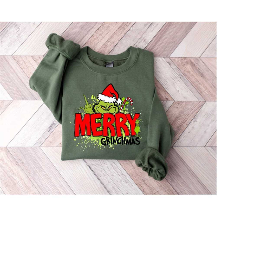 Merry Grinmas Shirt, Grin Santa Shirt, Middle Finger Grin Shirt, Christmas Middle Finger, Funny Christmas, Merry Xmas Gi.jpg