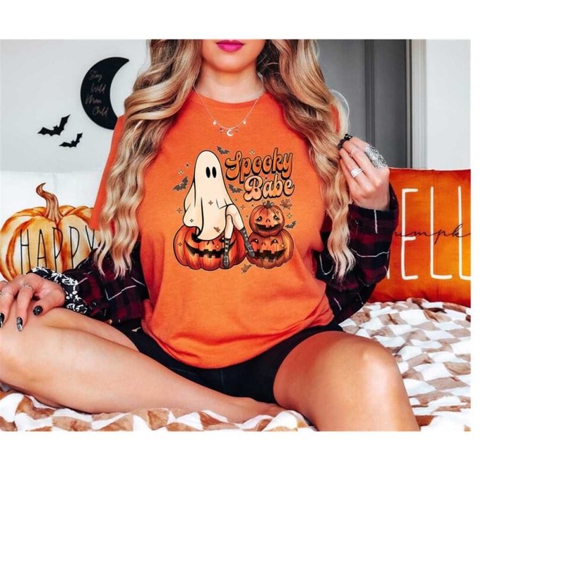 Spooky Babe Shirt, Witchy Women Gift, Vintage Retro Tee, Spooky Season Shirt, Trendy Spooky Vibes, Cute Halloween Tee, B.jpg