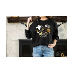 halloween doodles hearth shirt gift, ghost sweatshirt, spooky season shirt, halloween doddle heart sweatshirt, halloween