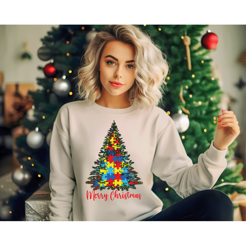 Autism Christmas Tree Sweatshirt, Christmas Awareness Sweatshirt, Autism Awareness Sweatshirt, Puzzle Tree Sweatshirt, Santa Claus Hoodie.jpg