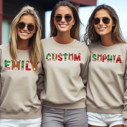 christmas custom name initial sweatshirt, christmas initial letter sweatshirt, christmas family matching sweatshirt, cou