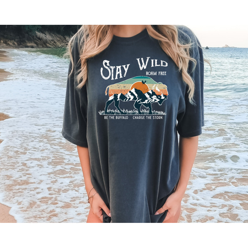 Comfort Colors® Stay Wild Buffalo Apparel, Bison Themed Clothing, Retro Outfit, Wild Animals Clothes, Western Shirt, Mountain Adventure Tee.jpg