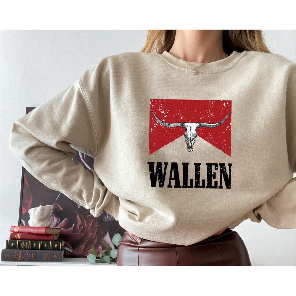 Cow Skull Wallen Sweatshirt, Western Style Apparel, Country Music Sweatshirt, Wallen Fashion, Womens Western Sweatshirt, Wallen Bleached.jpg