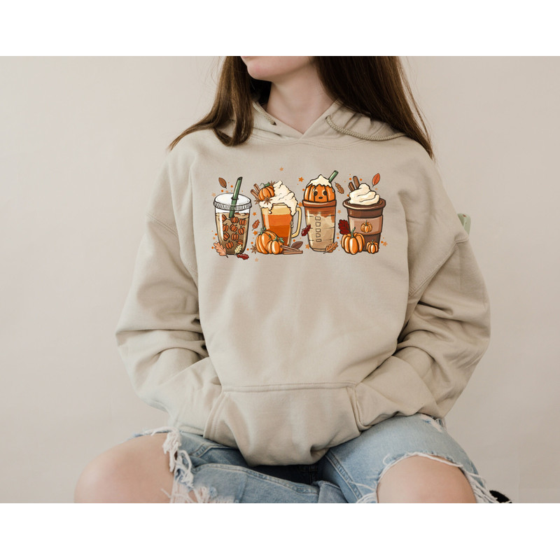 Fall Coffee Sweatshirt, Cute Fall Sweatshirt, Coffee Lover tee Sweatshirt, Halloween Pumpkin Latte Drink Cup, Pumpkin Spice Sweatshirt.jpg