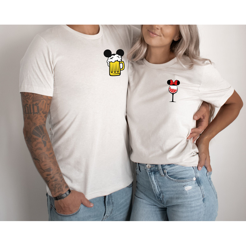 Mickey and Minnie Drinking Around Shirts, Drinking Around the World Epcot Shirts, Epcot Matching Shirts 2023, Epcot Couple Beer Wine Shirts 1.jpg