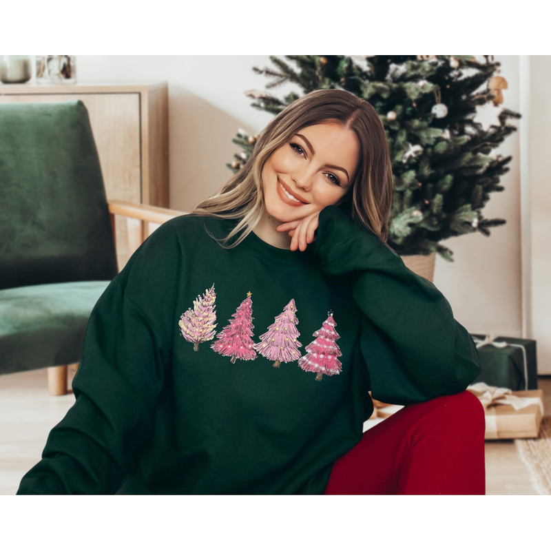 Pink Tree Christmas Sweater, Christmas Sweater, Christmas Crewneck, Christmas Tree Sweatshirt, Holiday Sweaters for Women, Winter Sweatshirt.jpg
