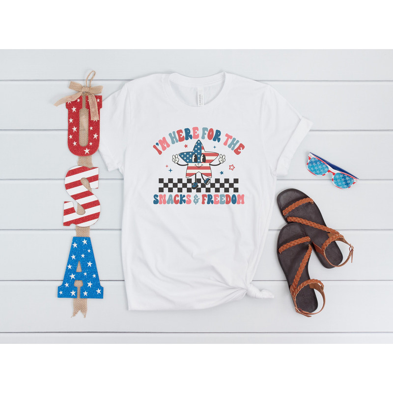 I'm Here for the Snacks and Freedom Shirt, Patriotic Kids Onesie, Fourth of July Tee, American Girl, American Boy, USA Proud, 4th of July.jpg