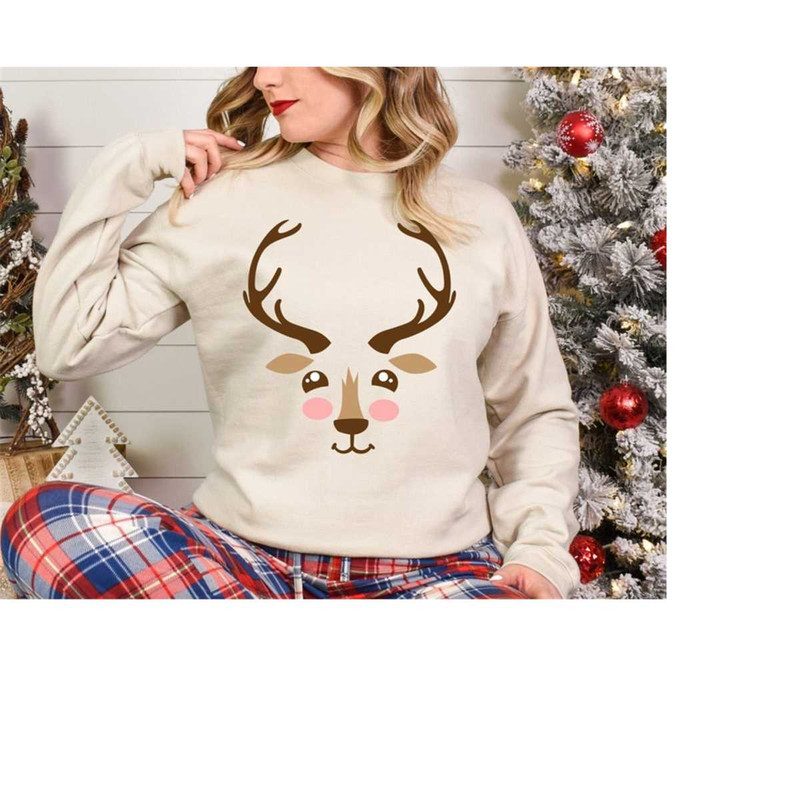 Christmas Sweatshirt, Reindeer Christmas Sweatshirt, Reindeer Face Sweatshirt, Reindeer Shirt for Woman, Christmas Shirt.jpg