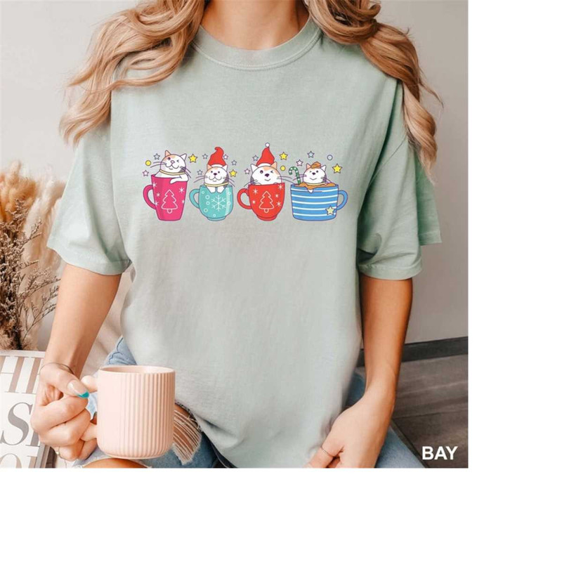 Comfort Colors Christmas Tshirt, Christmas Cats Shirt, Christmas Tee, Cats in Cups Shirt Gifts For Cat Lover, Funny Shir 1.jpg