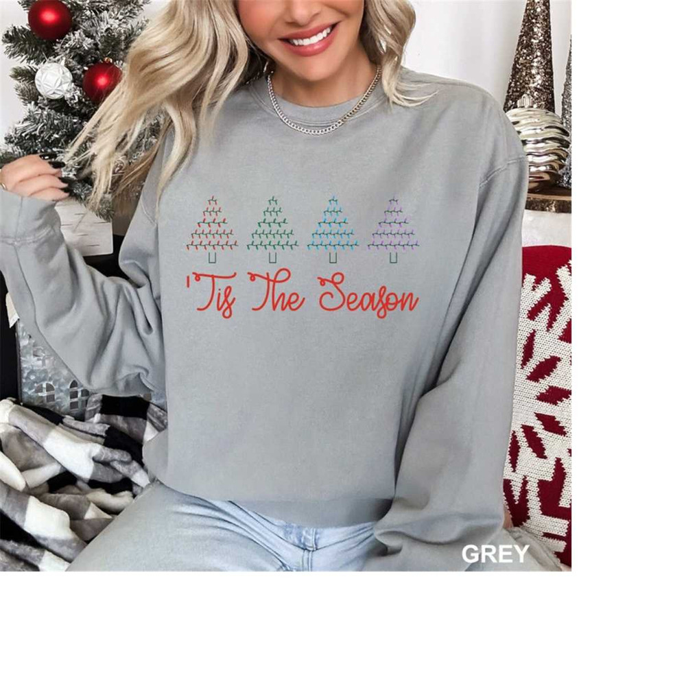 Comfort Colors tis the season Christmas Sweatshirt, cute christmas tree shirt, tis the season Christmas Shirt, holiday a 1.jpg