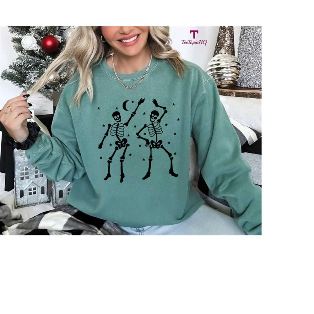 Dancing Skeletons Sweatshirt, Skeleton Sweatshirt, Halloween Sweatshirt, Comfort Colors Sweatshirt, Unisex Sweater.jpg