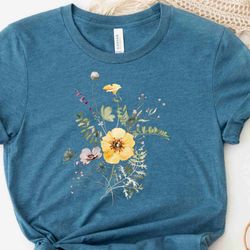 pressed flowers comfort colors tshirt boho wildflowers cottagecore shirt oversized daisy botanical tee floral nature shi