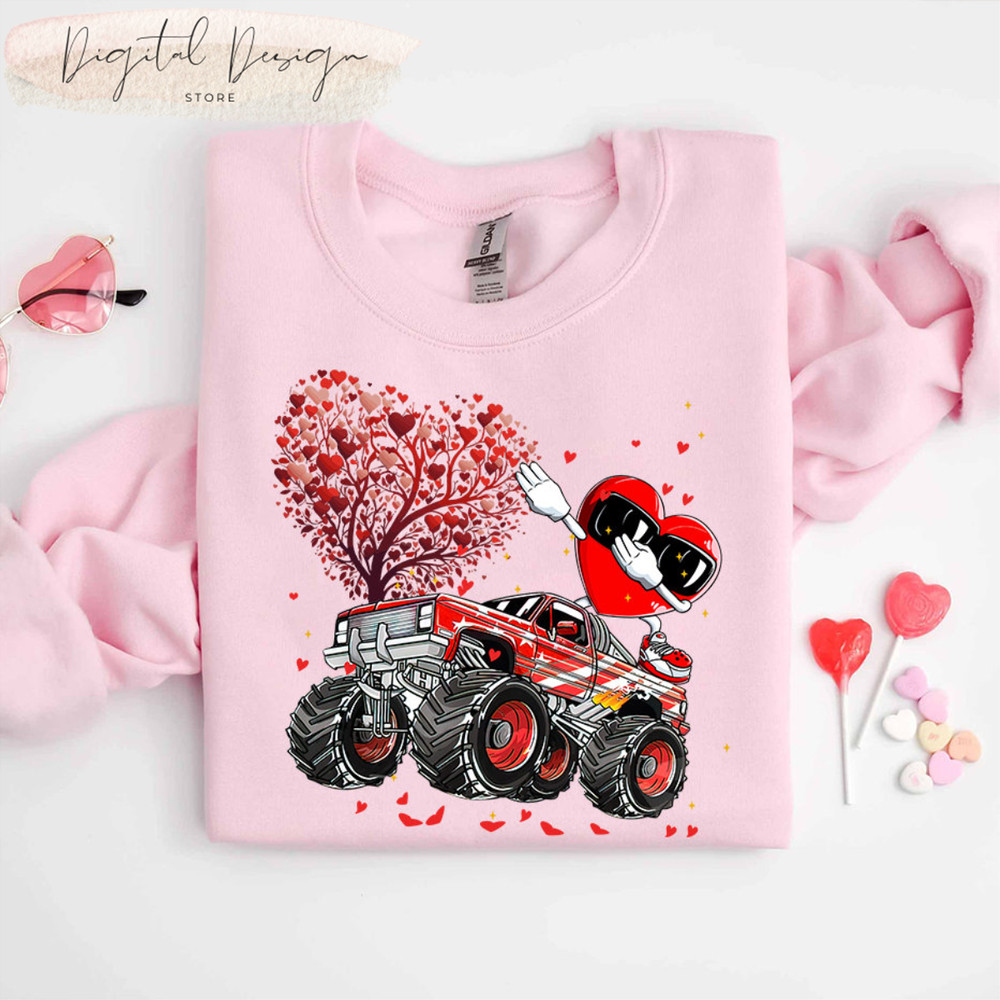 Comfort Color Cute Valentine Shirt, Happy Valentine's Day Truck Hearts Shirt, Valentines Day Gift, Love Truck Valentines Day Shirt.jpg