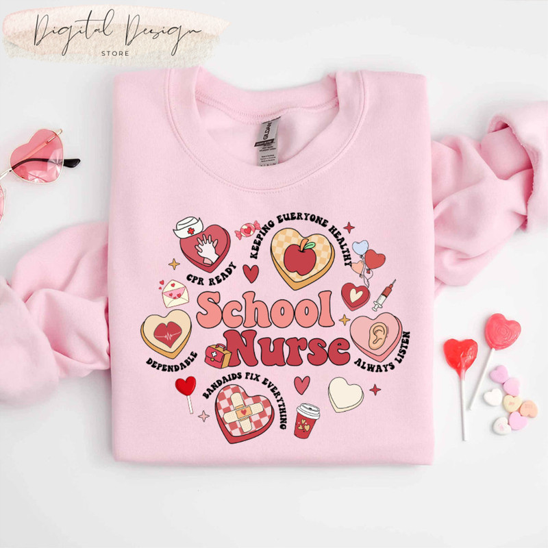 Comfort Colors Valentine School Nurse Shirts, School Nurse Valentine Shirt, Vday School Nurse Nursing, Nursing Tee Gift, School Nurse Shirt.jpg