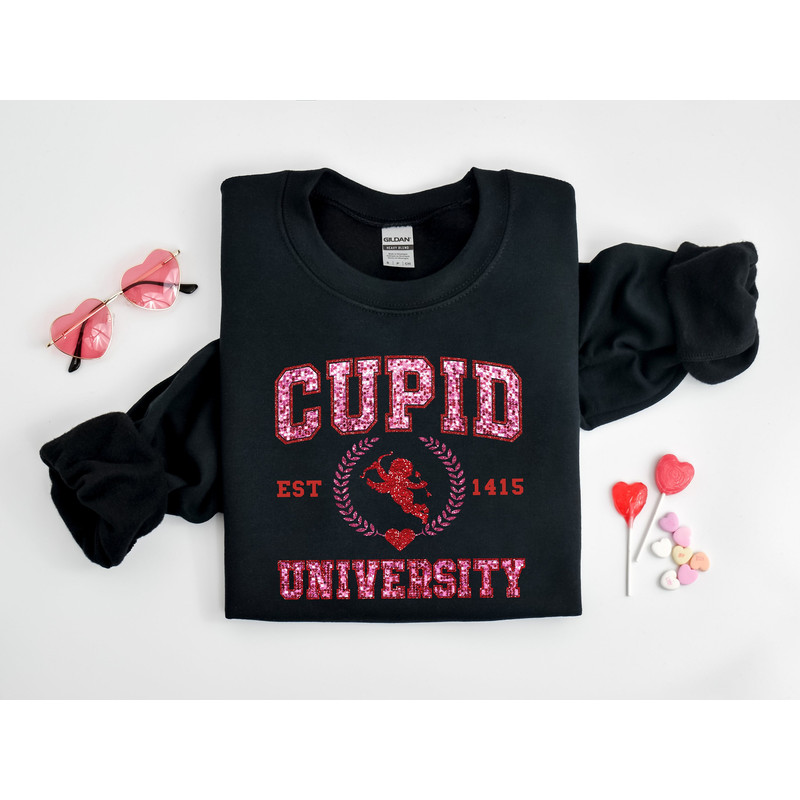 Not Real Glitter! Cupid University Sweatshirt, Cute Valentine's Day Shirt, Funny College Sweatshirt, Love Crewneck Sweatshirt, Cupid Sweater.jpg