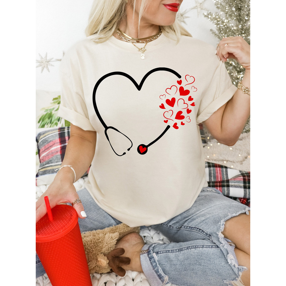 Valentines Day Nurse, Cute Nurse Shirt, Nurse Appreciation, Gift for Nurse, Heart Stethoscope, Comfort Colors®, Love Valentine Shirt.jpg