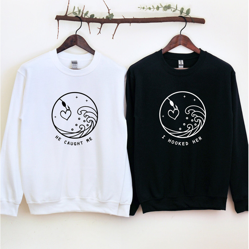 Funny Couples Valentines Shirts, He caught me and I hooked her Shirts, Valentine Gifts, Couples Outfits, Valentine Couple Shirts.jpg