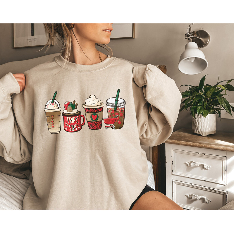 Valentine Coffee mug Shirt, Coffee cup Sweater, But First Coffee, Coffee Latte Lover Gift, Iced Coffee Shirt, Womens Crewneck.jpg