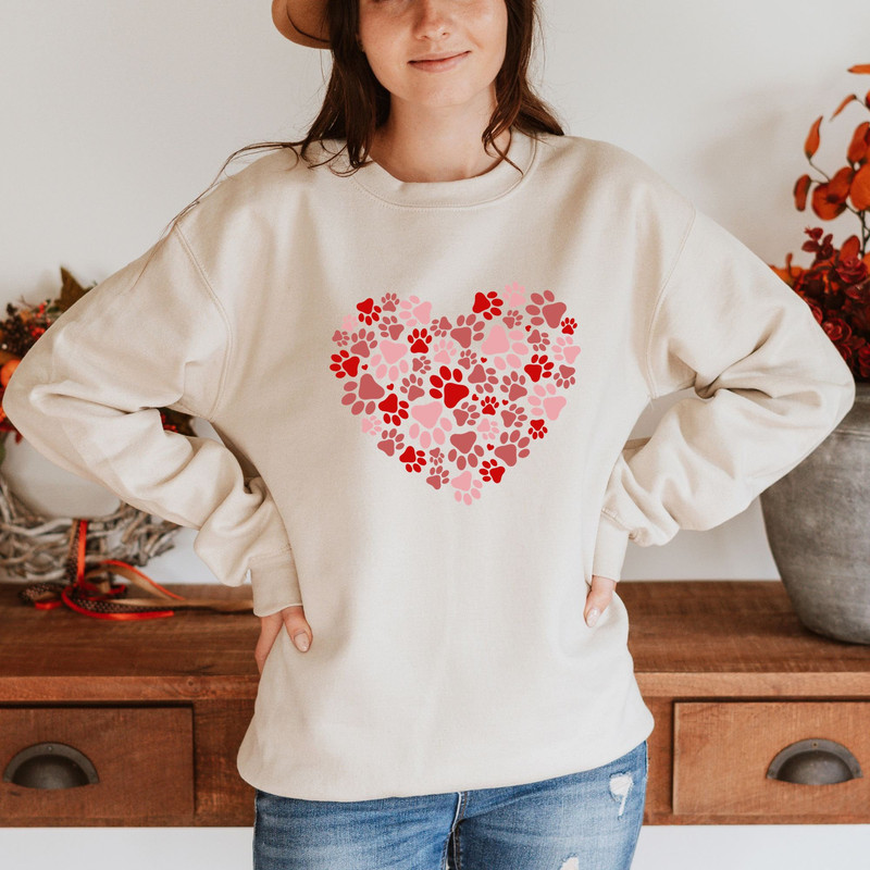 Paw Print Valentines Day Sweatshirt, Dog Lover Shirt, Girls Valentines Day Shirt For Women, Cute Valentine Shirt, Valentine Sweatshirt.jpg