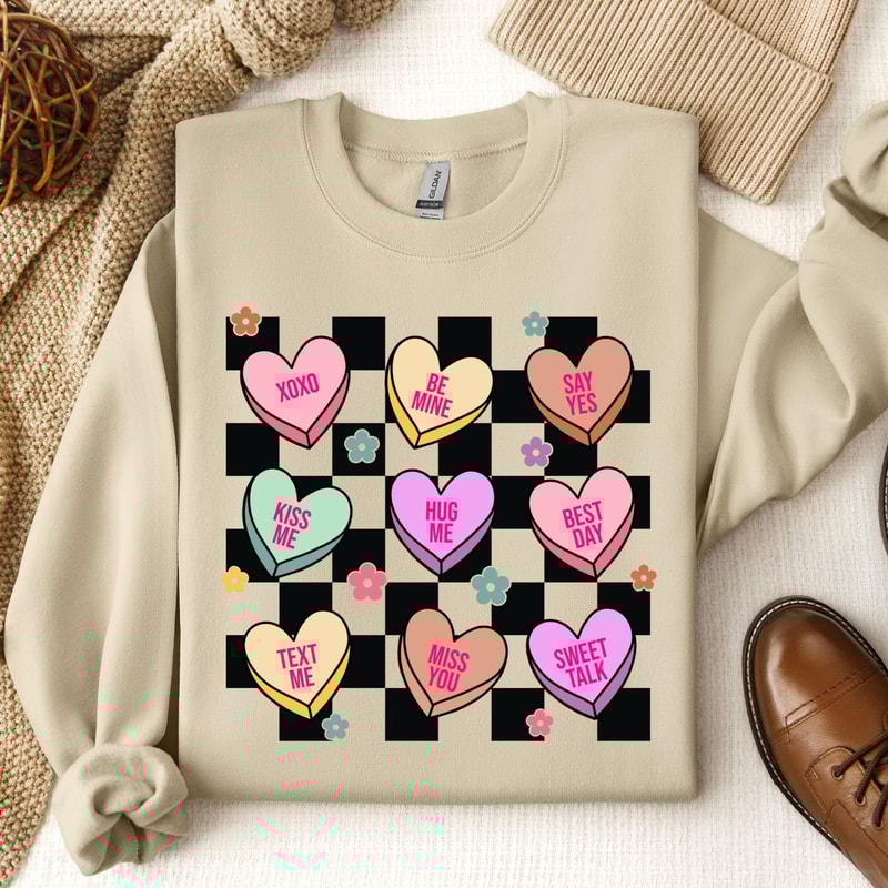 Valentines Conversation Hearts Shirt, Valentines Groovy Retro Sweatshirt, Valentines Day Shirt Women, Valentine Shirt, Valentines Day Gifts.jpg