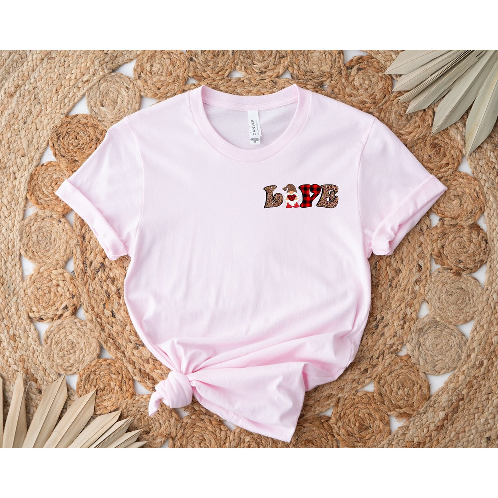 Valentine's Day Gnome Leopard Pocket T-Shirt, Buffalo Heart Minimalist Tee, Valentines Day Gift for Girlfriend, Valentine's Day Couple Shirt.jpg