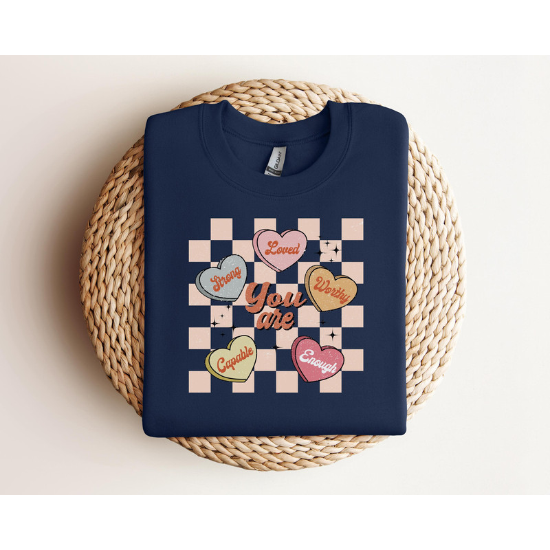 Cute Teacher Valentine Sweatshirt, Retro Heart Sweatshirt, Women's Valentines Day Sweatshirt, Love Valentine shirt, Positive Affirmation Tee.jpg