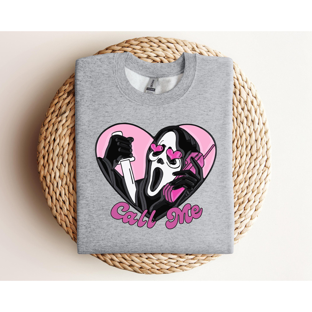 Funny Valentine Ghostface Sweater, Call Me Valentine Sweatshirt, Ghostface On The Phone Tee Shirt Gift, Halloween Sweatshirt, Ghostface Tee.jpg