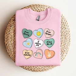 positive affirmations sweatshirt, teacher valentine sweatshirt, womens valentines day sweatshirt, retro heart self love