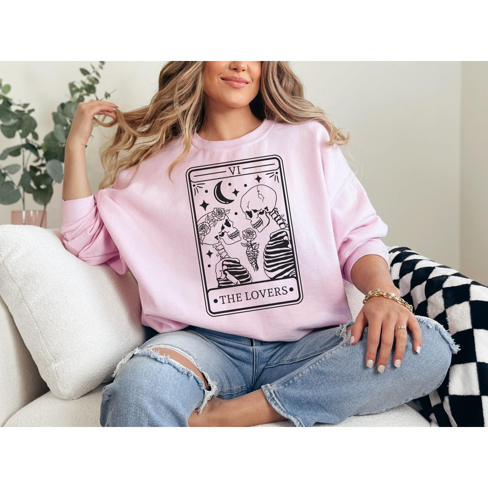 The Lovers Sweatshirt, Tarot Card Hoodie, Skeleton Lovers Mystical Tarot Card Tee Shirt Sweatshirt, Tarot Card Lovers Valentines Day Shirt.jpg