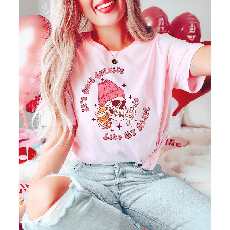 Valentines Day Skeleton Sweatshirt, Valentines Shirt, Skull Sweatshirt, Skeleton Sweatshirt, It's Cold Outside Like My Heart T Shirt Hoodie.jpg