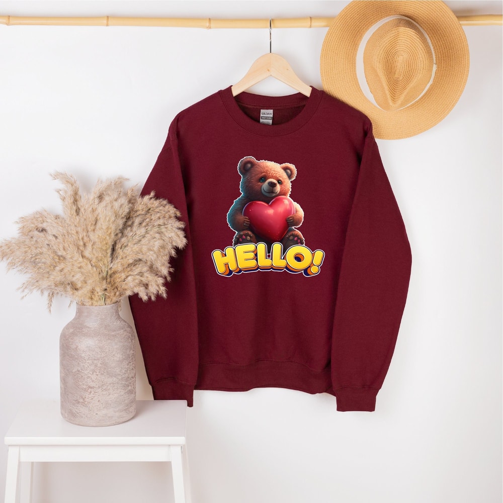 Hello Teddy Bear Sweatshirt, Valentine Shirt, Valentines Day Sweatshirt, Cute Bear Shirt, Valentine Gifts, Gift For Lover, Bear Shirt, Heart.jpg