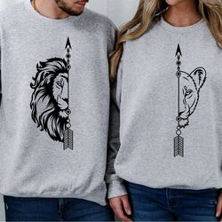 lion and lioness couples sweatshirts, matching shirt, couple sweatshirt, gift for her, gift for him, matching couple shi