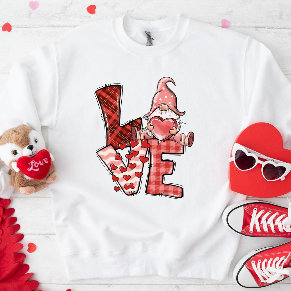 Gnomes Valentine's Day Buffalo Plaid Love Shirts, Gnomes Matching Sweatshirts, Valentines Day Hoodie, Valentines Day Gift.jpg