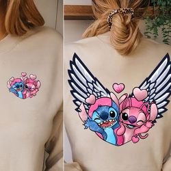 disney wingeds stitch valentine shirt, couple stitch angel love ilistirasyon sweatshirts, angel valentine hearts hoodie,