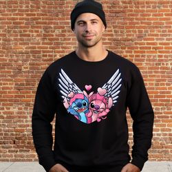 disneyland wingeds stitch valentine shirt, disney stitch angel love ilistirasyon sweatshirt, angel stitch streatwear val