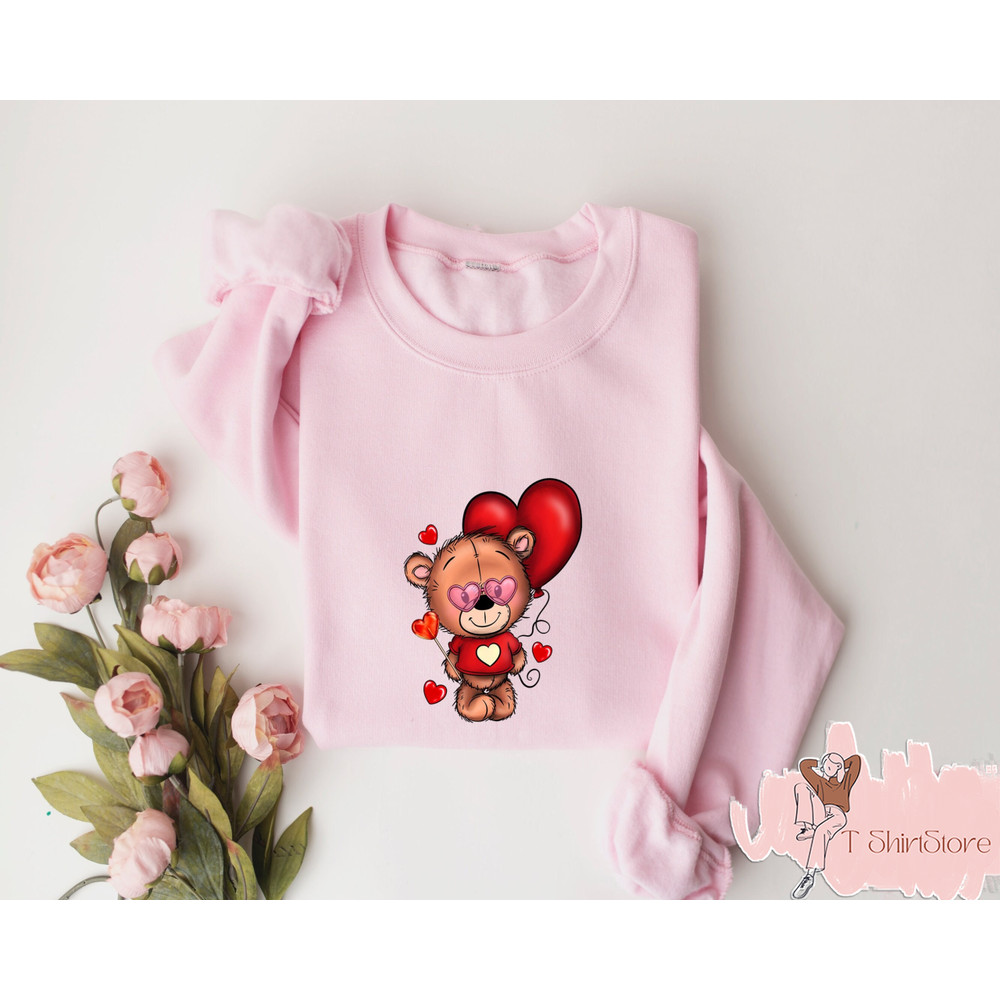 Bear Valentine Sweatshirt, Teddy Bear Sweatshirt, Cute Bear Sweater, Funny Valentine Hoodies, Valentines Day Gift, Gift for Lover.jpg