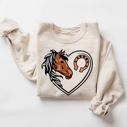 horse head with horseshoe sweatshirt, horses heart valentine sweater, horse lover hoodie, horse lover gift, valentines d