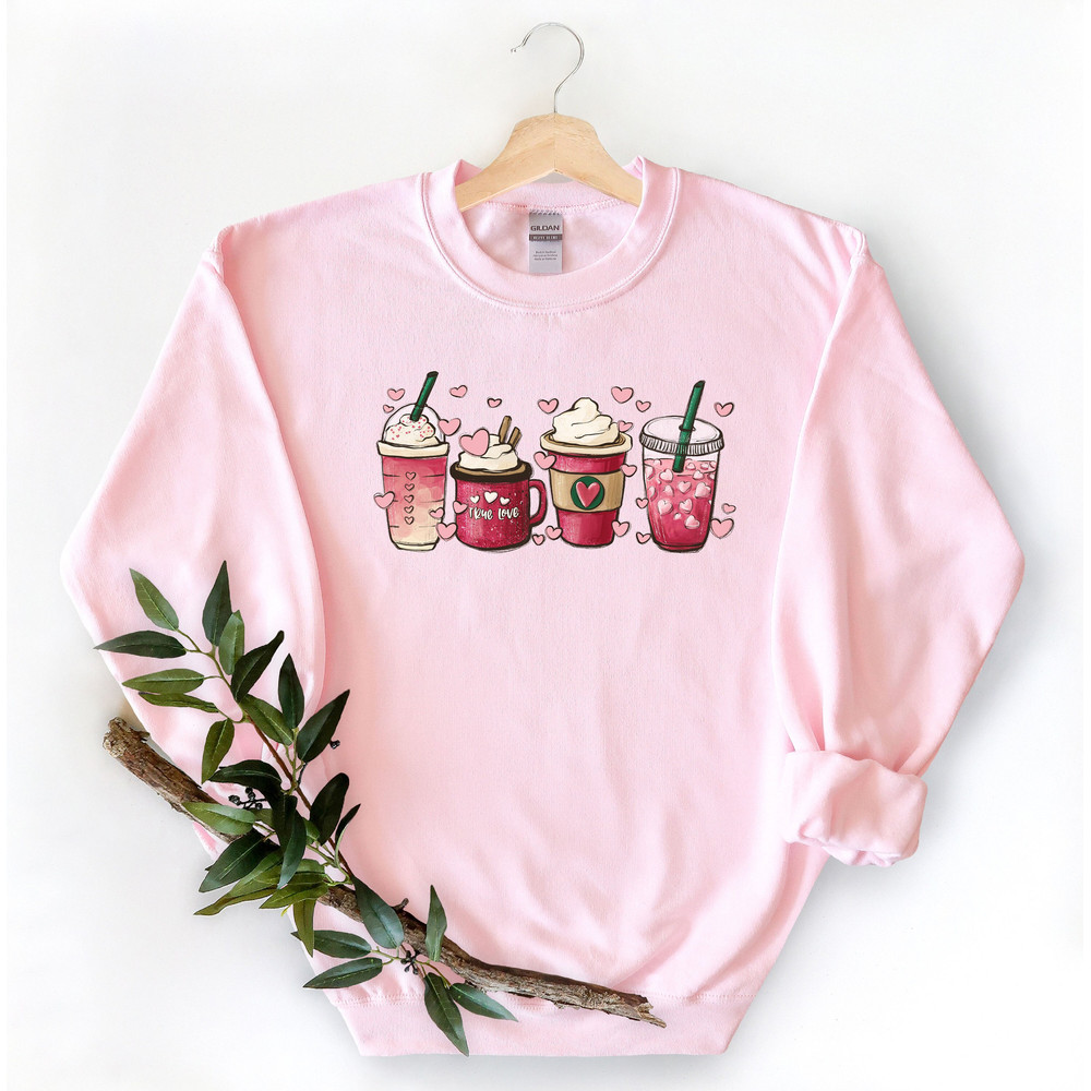 Valentine Coffee Sweatshirt, Valentine Coffee Pink Hoodie, Valentine's Day Sweater, Valentine Gift Hoodie, Love Heart Valentines Sweatshirt.jpg