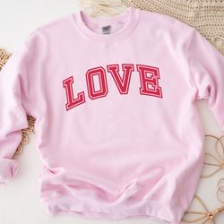 love varsity sweatshirt, love sweater, love crewneck, cute valentine sweater, valentines day sweatshirt, vday shirts for
