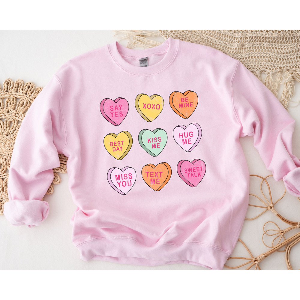 Retro Conversation Hearts Sweatshirt, Valentine Sweatshirt, Valentine's Day Crewneck, Womens Retro Valentine Shirts, Candy Hearts Sweater.jpg