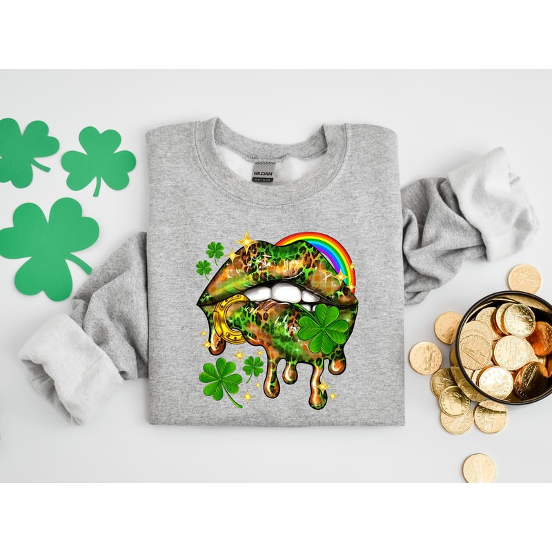 St Patricks Lips Shirt, Leopard Lips Shirt, Lucky Shirt, St Patricks Day Shirt, Irish Day Shirt, Clover Shirt, Women St Paddy Day Shirt.jpg