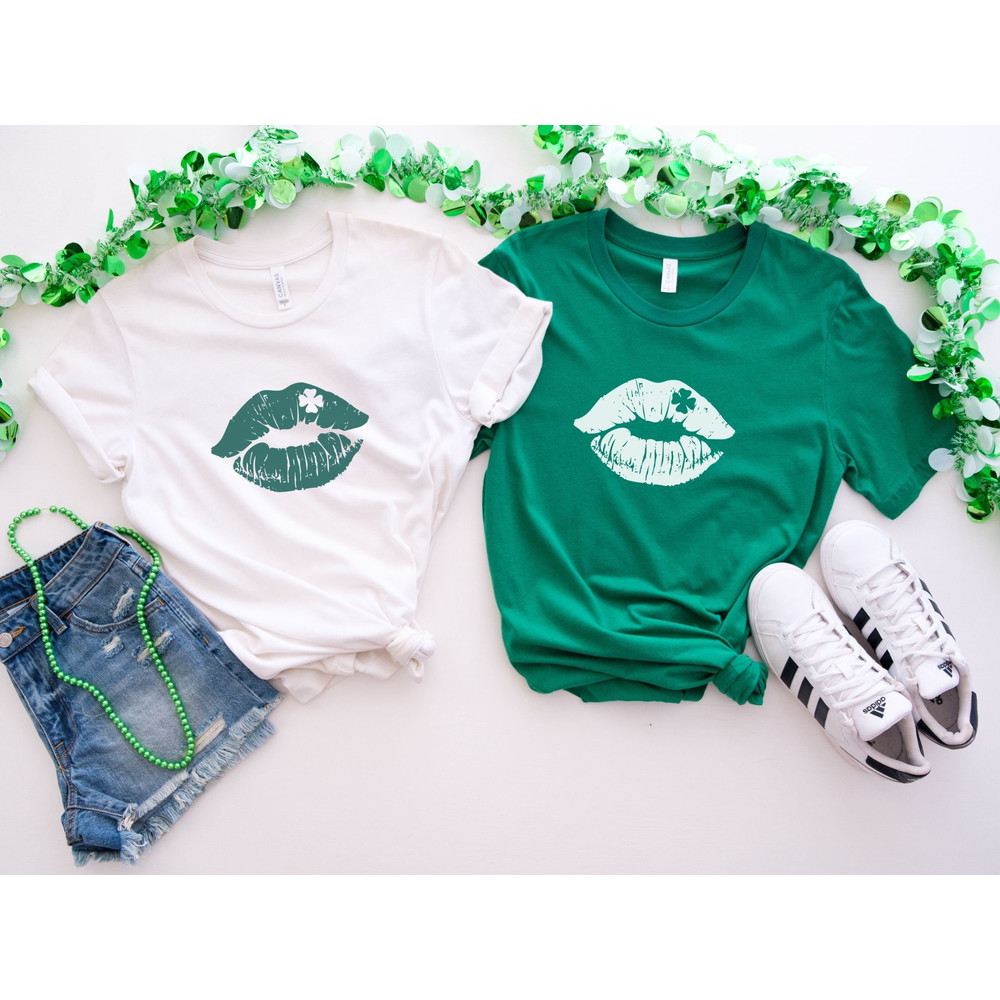 Lucky Shamrock St Patrick's Day Shirts, Matching St Pattys Day Party Outfits for Friend Group, Four Leaf Clover Lips Shirt, Irish Roots Tee.jpg