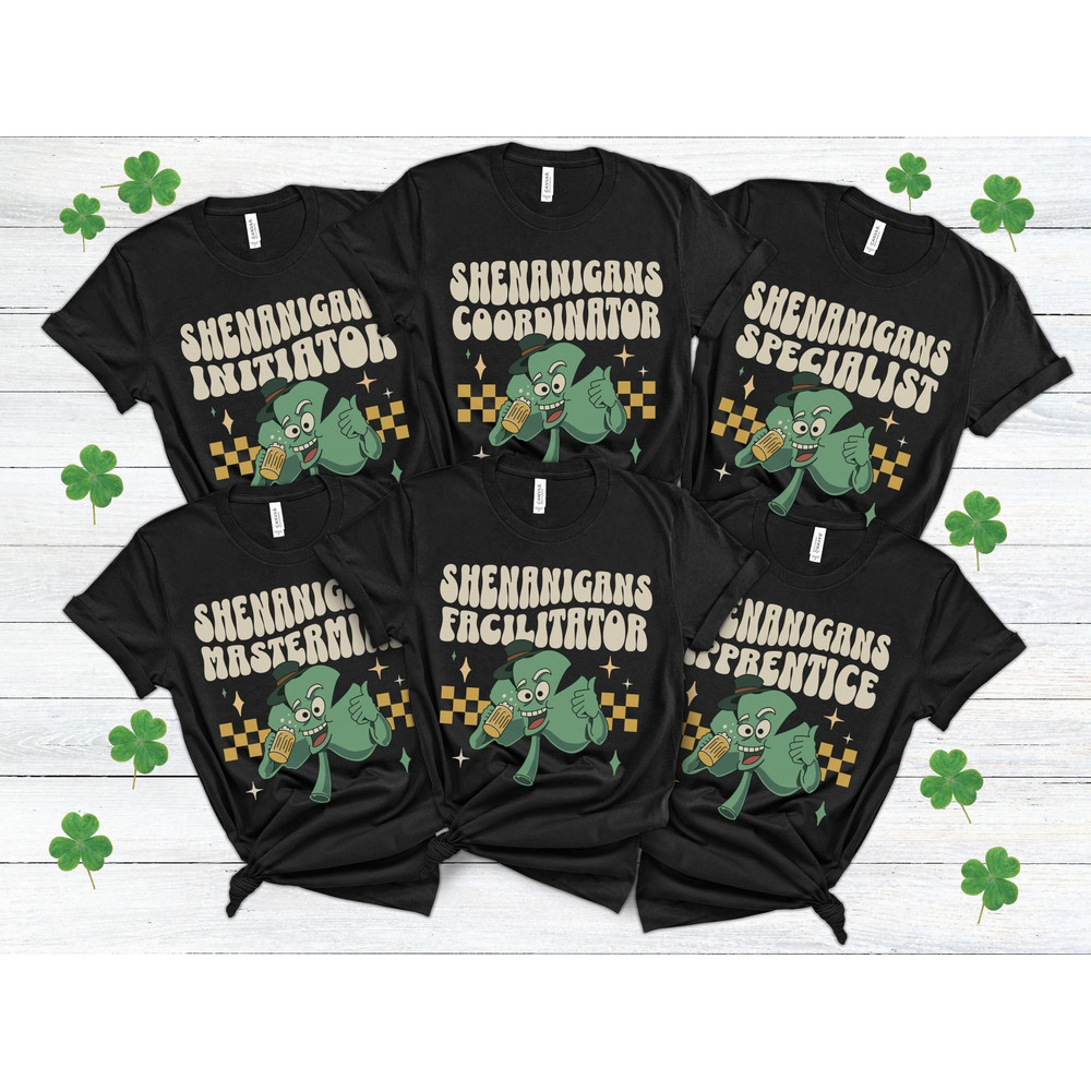 Matching St Patricks Day Shirts, Shenanigans Coordinator T-Shirts, Ireland Girls Trip Outfits, Irish Pub Crawl Tee, Retro Shamrock Sweater.jpg