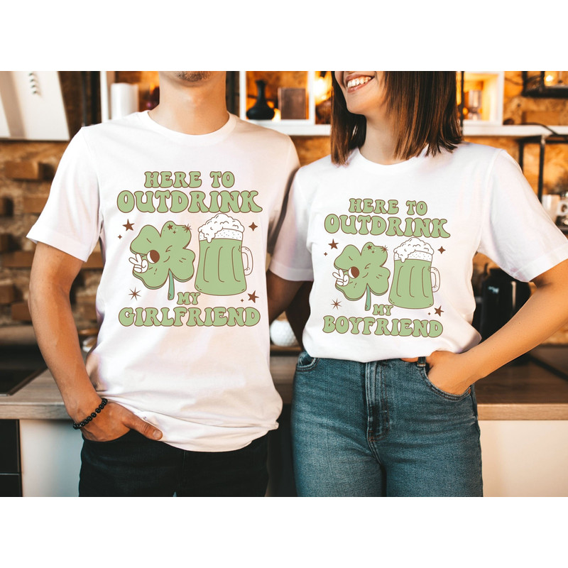 Retro St Patricks Day Couple Shirts, Boyfriend Matching St Paddy Green Beer Shirts 2024, Groovy Shamrock T-Shirt for Couples Drinking Shirt.jpg